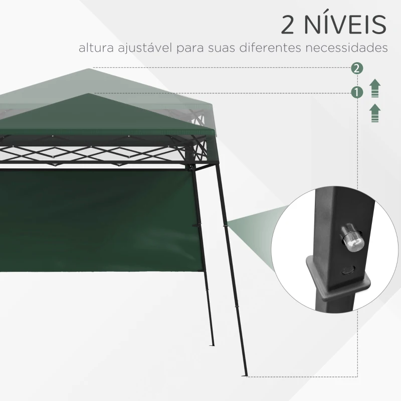 Outsunny Tenda Dobrável 220x220x200 cm com 1 Parede Lateral Bolsa de Transporte Impermeável e Proteção UV50+ para Jardim Pátio Verde