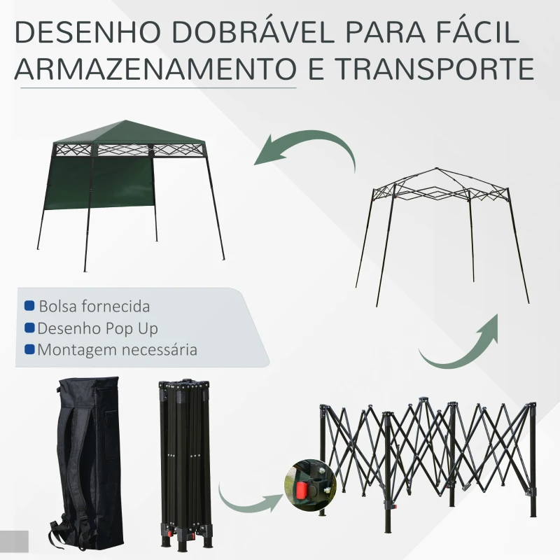 Outsunny Tenda Dobrável 220x220x200 cm com 1 Parede Lateral Bolsa de Transporte Impermeável e Proteção UV50+ para Jardim Pátio Verde