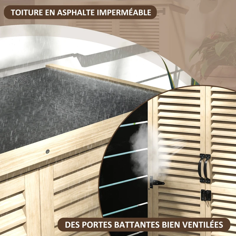Outsunny Armoire de jardin remise pour outils en bois 2 étagères toit bitumé portes persiennes verrouillable 75 x 50 x 118(m-5)