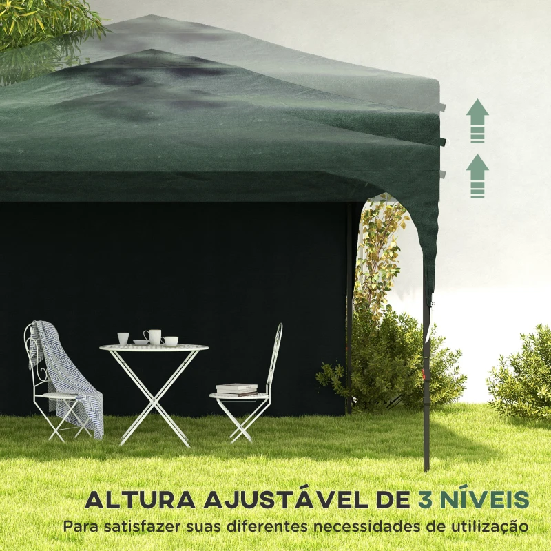 Outsunny Tenda Dobrável com Altura Ajustável 1 Parede Lateral Teto com Ventilação 4 Sacos de Areia e Bolsa de Transporte 3x3 m Verde