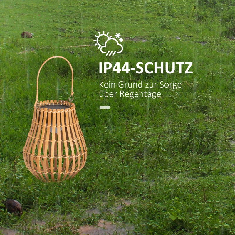 Outsunny Lampa zewnętrzna solarna, 3 poziomy jasności, Automatyczne działanie, Abażur z bambusa, Ø18,5 x 22 cm