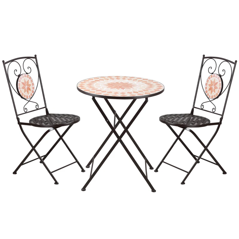 Outsunny 3-delig Bistroset Balkon, Mozaïekpatroon, 2-delige Bistroset, Bruin + Geel