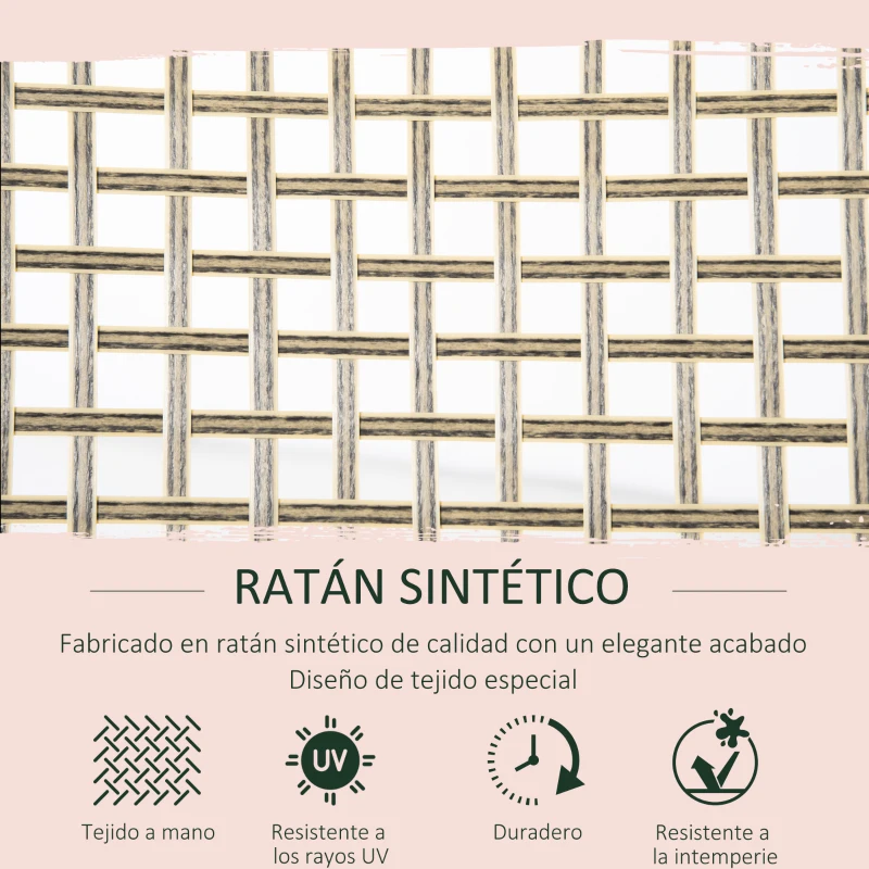 Outsunny Conjunto de Muebles de Comedor para Jardín Juego de Ratán Sintético 1 Mesa y 6 Sillas con Cojines Gris y Natural