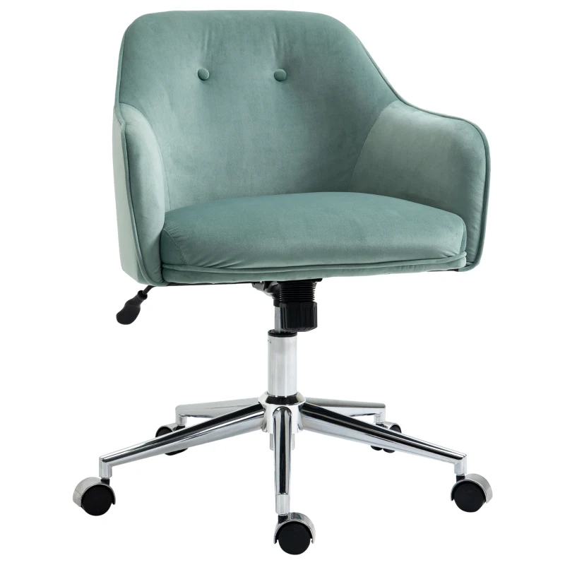 Vinsetto bureaustoel met schommelfunctie hoofdsteun kantoor aan huis kantoorstoel in hoogte verstelbare bureaustoel ergonomisch 360° zwenkwielen fluweelzacht polyester nylon groen 61 x 59 x 80,5-90,5 cm