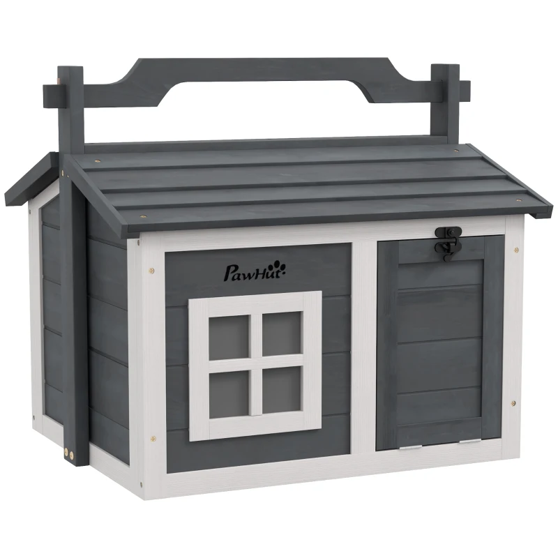 PawHut Indoor Rabbit Hutch, Portable Small Animal House Outdoor, with Top Handle, Openable Roof - Grey