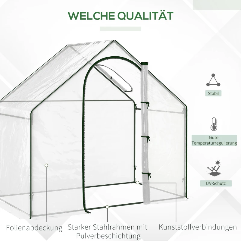 Outsunny Szklarnia foliowa, do chodzenia, okno dachowe, drzwi z możliwością zrolowania, rama ze stali nierdzewnej, 180 x 100 x 168 cm, Przezroczysty