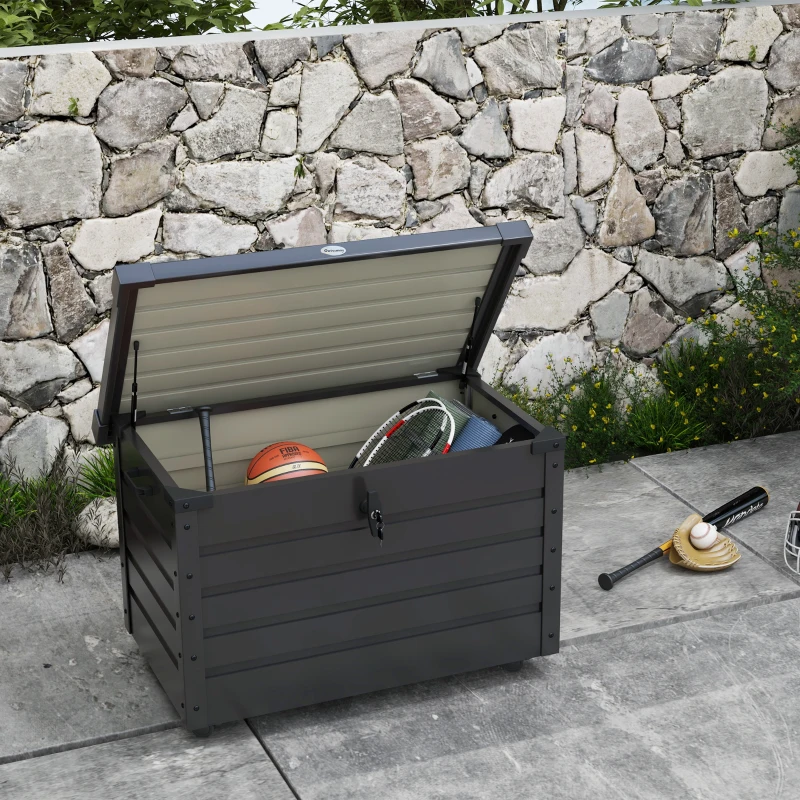 Outsunny Buiten Opbergbox Tuinkist Kussenbox, weerbestendig, 4 Wielen, 100 cm x 62 cm x 65 cm, Donkergrijs(m-2)