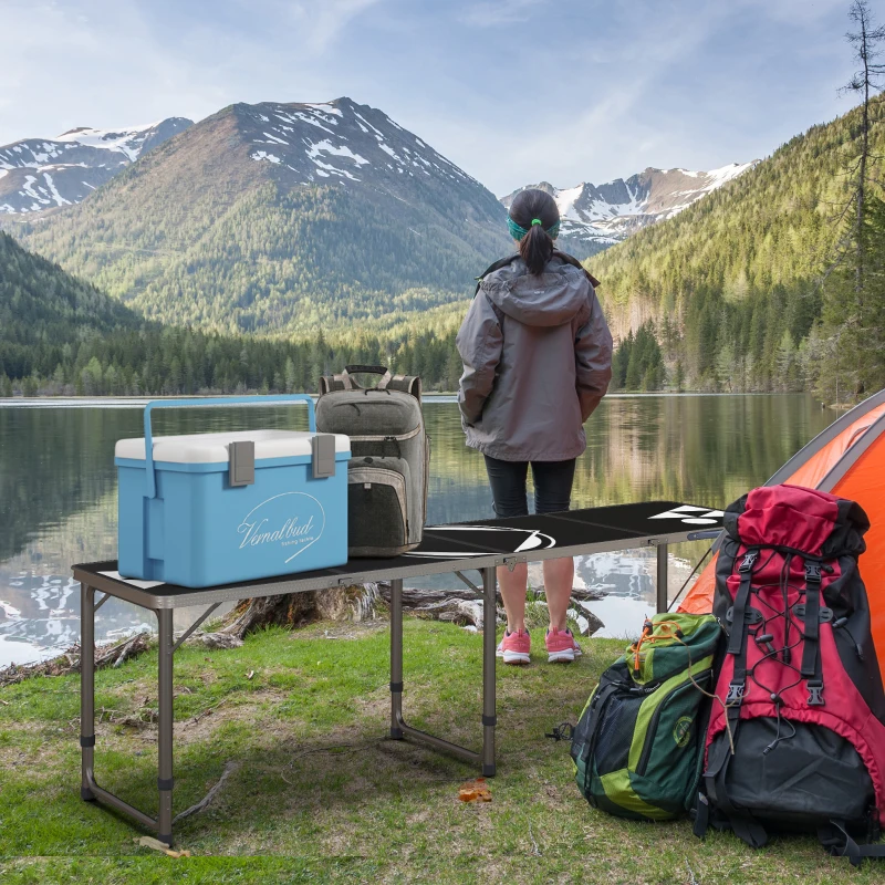 Outsunny Stół do piłki stołowej Beer Pong, składany stół kempingowy 240 x 60 cm, regulowany na wysokość, stół podróżny do ogrodu, balkonu, aluminium, czarny