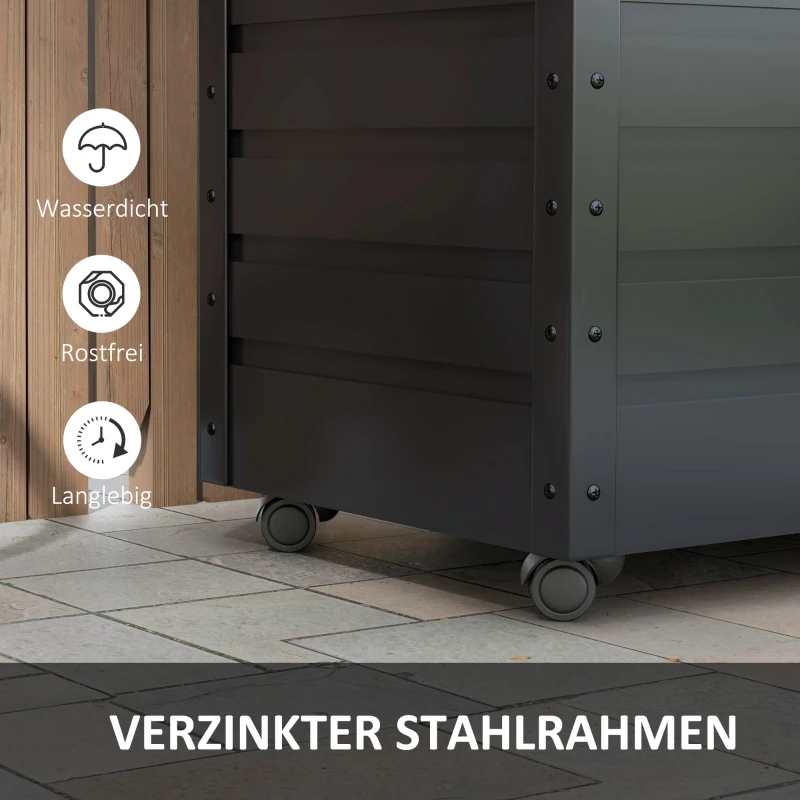 Outsunny Buiten Opbergbox Tuinkist Kussenbox, weerbestendig, 4 Wielen, 100 cm x 62 cm x 65 cm, Donkergrijs(m-5)