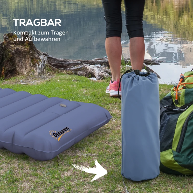 Outsunny Materac na powietrze, Mata campingowa, wodoodporny, odporny na rozdarcia, z pompką do stóp, Nylon, 200D x 60S x 10W cm, Niebieski
