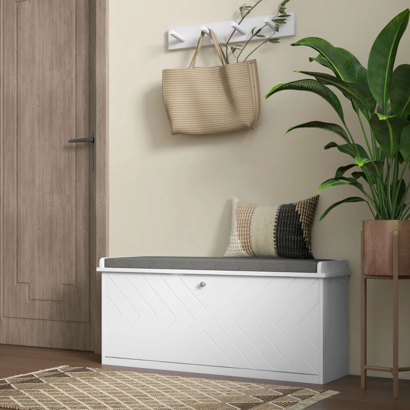 HOMCOM 10-Shoe Storage Bench, with Padded Top Seat - White/Grey
