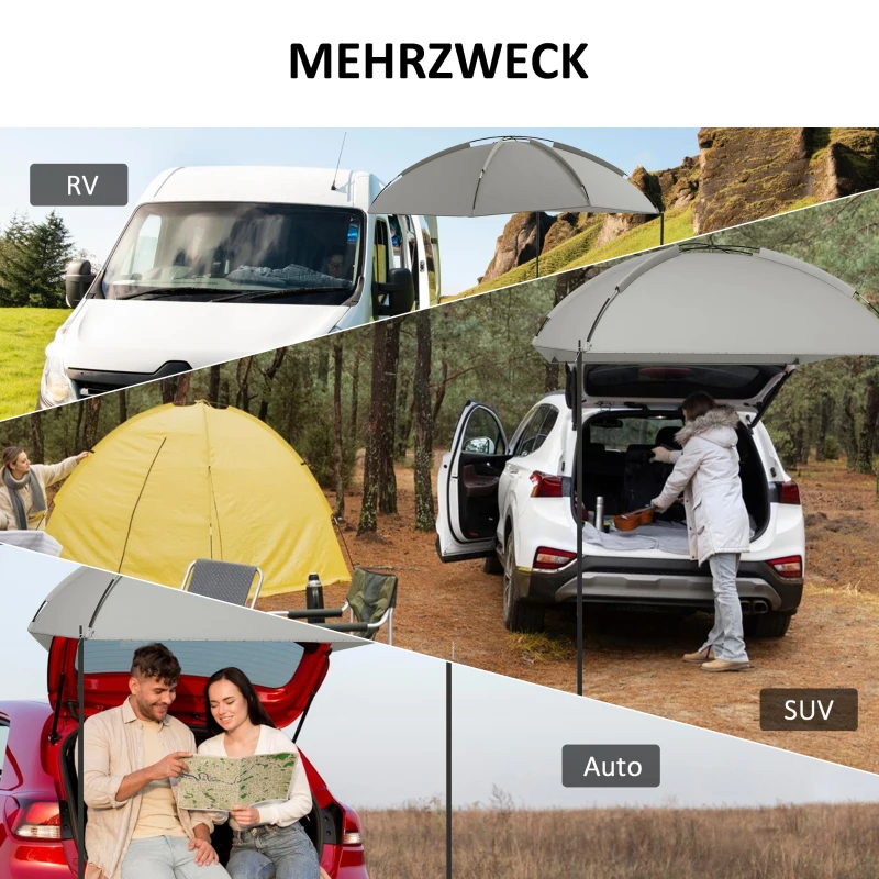 Outsunny Autozonnescherm Achtertent, Zonnescherm, inclusief transporttas, 290 x 278 x 260 cm, Lichtgrijs