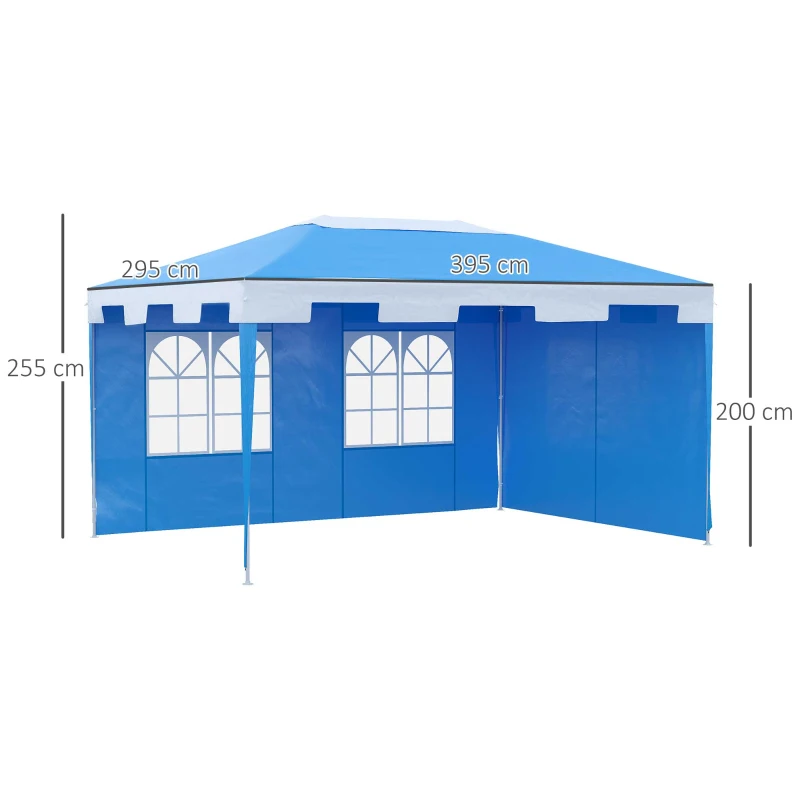 Outsunny 3 x 4 m Garden Gazebo Shelter Marquee Party Tent with 2 Sidewalls for Patio Yard Outdoor, Blue