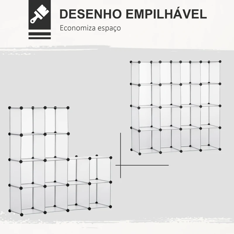 HOMCOM Armário Modular de Plástico Organizador de Sapatos com 16 Cubos de 30x30x30cm para Entrada Corredor 125x32x125 cm Transparente
