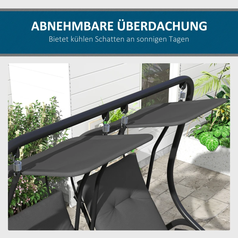 Outsunny Hollywoodschommel Tuinschommel, weerbestendig, 2 aparte zitplaatsen, 2 bekerhouders, 170 cm x 136 cm x 170 cm, Grijs