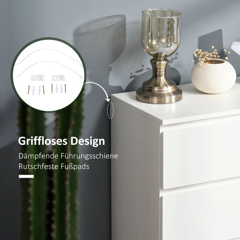 HOMCOM Komoda z 4 szufladami, biała, 55 x 33 x 80 cm, szafka biurowa z zabezpieczonymi uchwytami, do salonu i sypialni