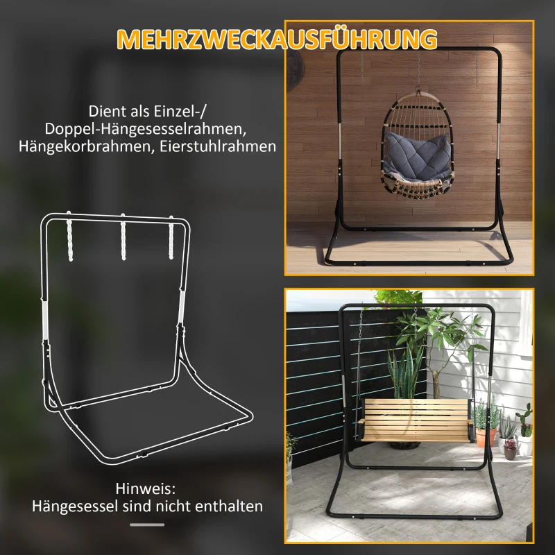 Stojak na fotel wiszący Outsunny - Regulowany stojak na fotel wiszący z 3 hakami, maksymalne obciążenie 250 kg, metalowy, do użytku wewnątrz i na zewnątrz, kolor czarny