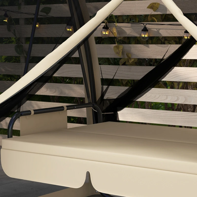 Outsunny Baloiço de Jardim de 3 Lugares Convertível em Cama com Rede Mosquiteira Estrutura de Metal Carga 300kg 240x140x197 cm Creme