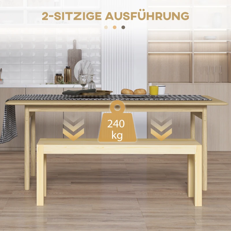 HOMCOM Ławka z drewna sosnowego, Ławka kuchenna, Drewno lite, 3-osobowa, 120 cm x 33 cm x 45 cm, Naturalna