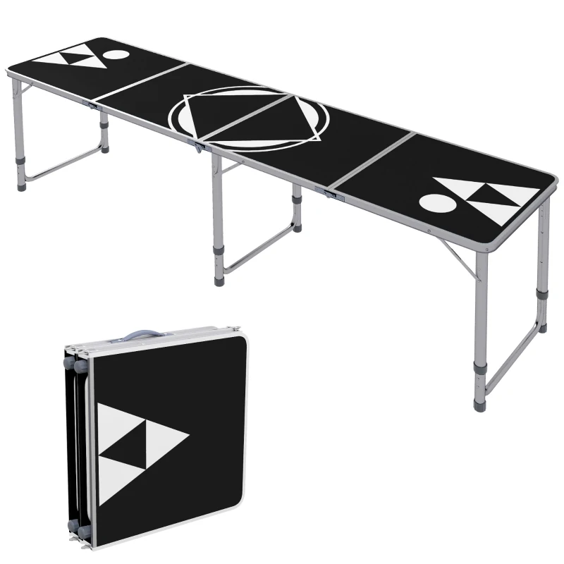 Outsunny Mesa de Exterior Portátil Mesa de Piquenique Dobrável com Altura Ajustável para Campismo 240x60x54-70 cm Preto e Prata