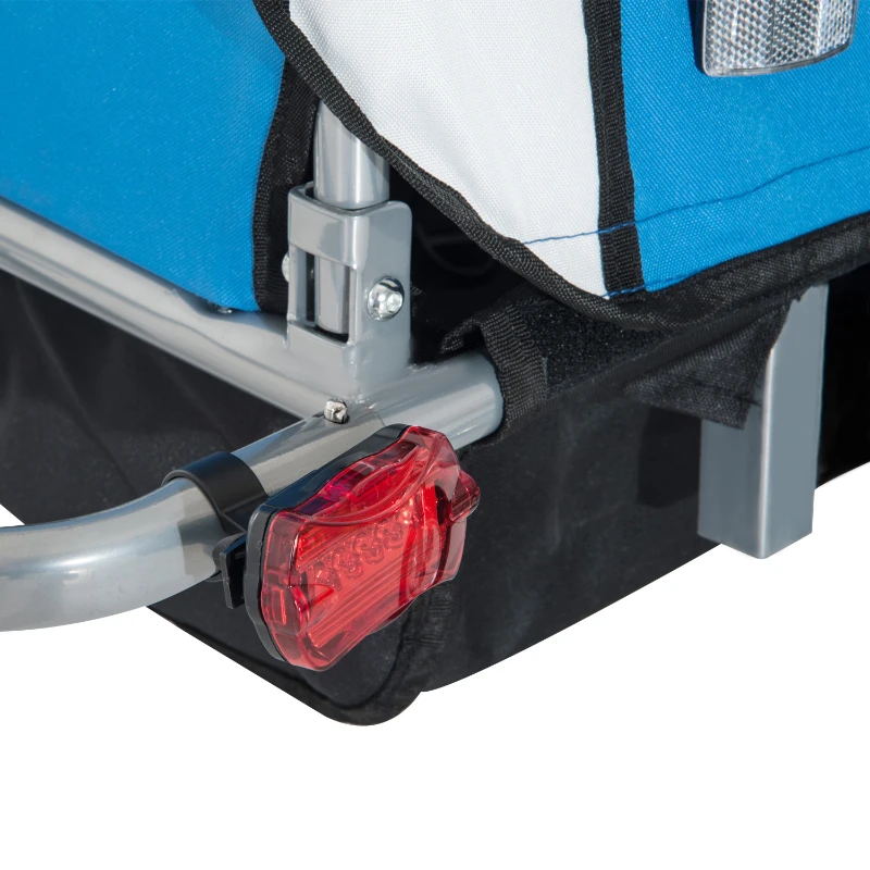 HOMCOM Kinderanhänger Fahrradanhänger mit Fahne Radanhänger für 2 Kinder Regenschutz atmungsaktiv einklappbar Oxfordgewebe Blau 155 x 88 x 108 cm