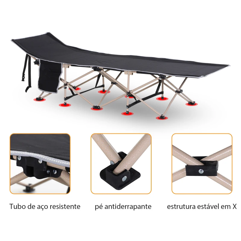 Outsunny Cama de Campismo Dobrável com 1 Bolso Lateral Bolsa de Transporte e Estrutura de Aço  190x68x52 cm Preto
