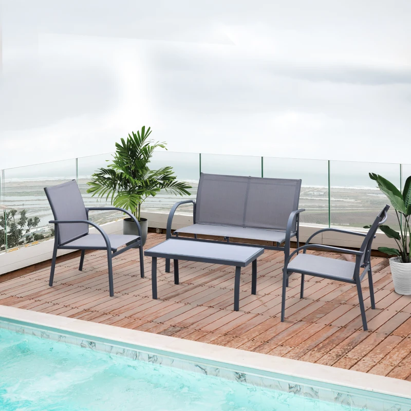 Outsunny Four-Piece Minimal Garden Patio Set - Grey