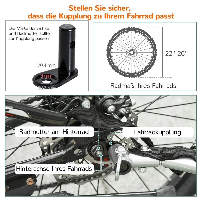 HOMCOM Kinderanhänger, für 2 Kinder, Universalkupplung, Regenschutz, orange+schwarz, 142 x 85 x 105 cm