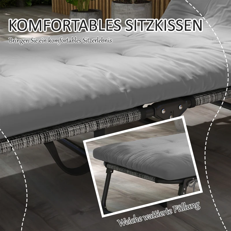 Outsunny Leżanka słoneczna, 4-stopniowe regulowane oparcie, poduszka, boczna kieszeń, zagłówek, 68 x 189 x 30 cm, Szary