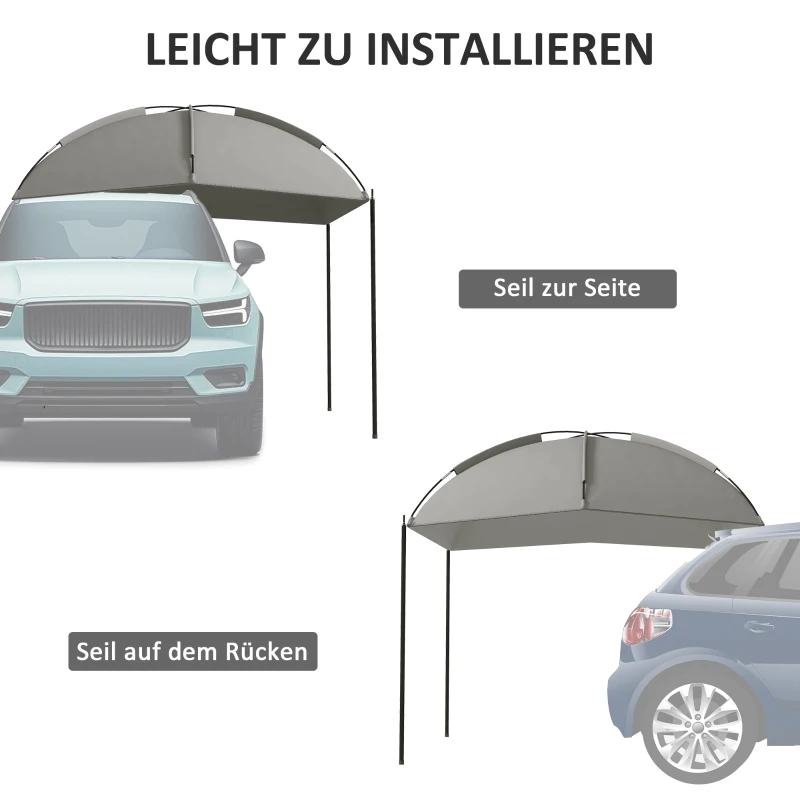 Outsunny Autozonnescherm Achtertent, Zonnescherm, inclusief transporttas, 290 x 278 x 260 cm, Lichtgrijs