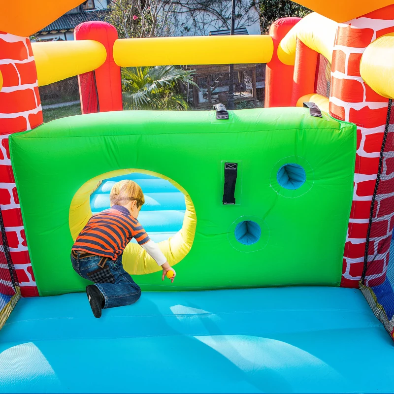 Outsunny 4 in 1 Kids Bouncy Castle Extra Large Double Slides & Trampoline Design Inflatable House Pool Climbing Wall with Blower Carrybag for Kids Age 3-8, 3.8 x 3.7 x 2.3m