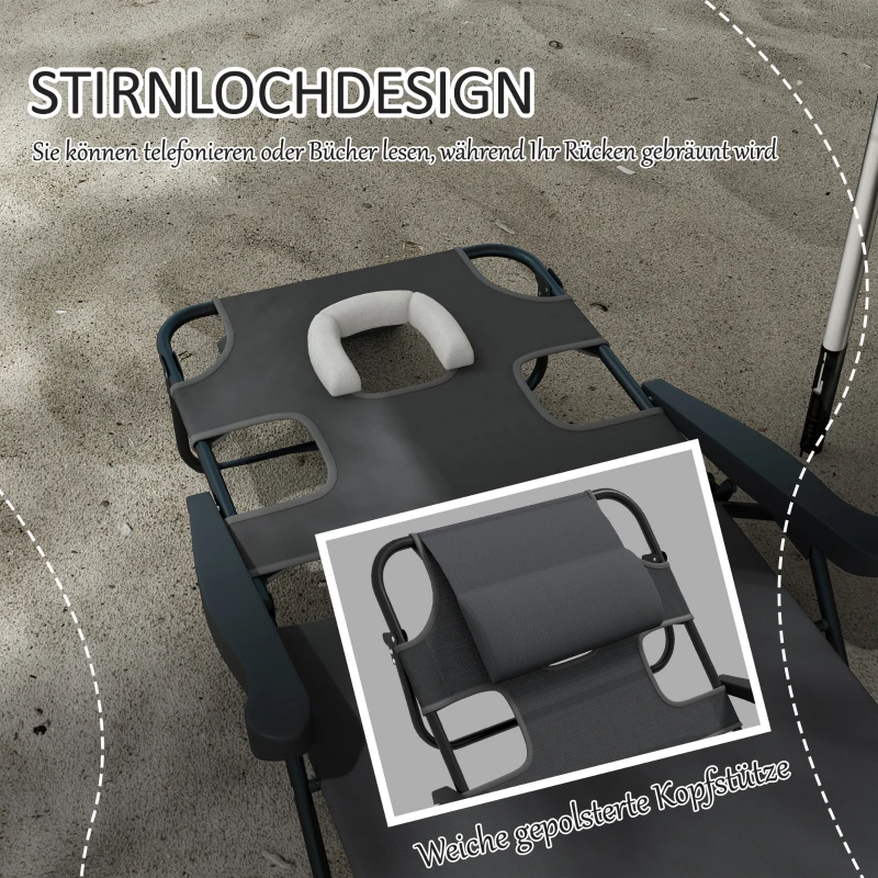 Outsunny Leżak słoneczny Ogrodowe Leżanki Relaksacyjne, składany, odporny na warunki atmosferyczne, 194 cm x 72 cm x 89 cm, Czarny + Ciemnoszary