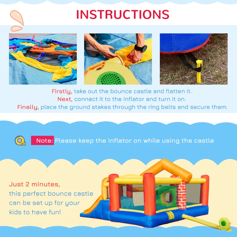 Outsunny 4 in 1 Kids Bouncy Castle Extra Large Double Slides & Trampoline Design Inflatable House Pool Climbing Wall with Blower Carrybag for Kids Age 3-8, 3.8 x 3.7 x 2.3m