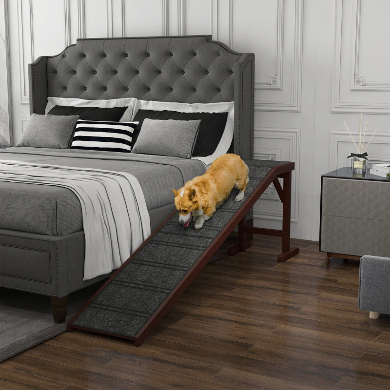PawHut Pet Ramp for Dogs Cats  Non-Slip Carpet Top Platform - Brown & Grey