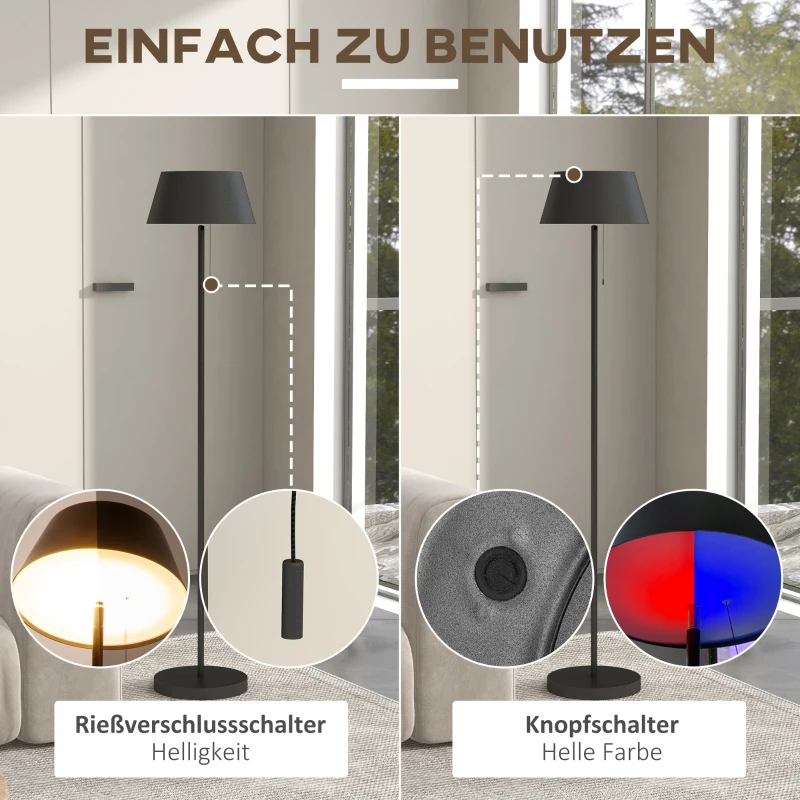 Lampa słoneczna Outsunny do ogrodu, stojąca lampa na zewnątrz, ładowana przez USB, lampy solarno-LED do użytku wewnątrz, regulowana jasność, ciepły biały kolor, czarny