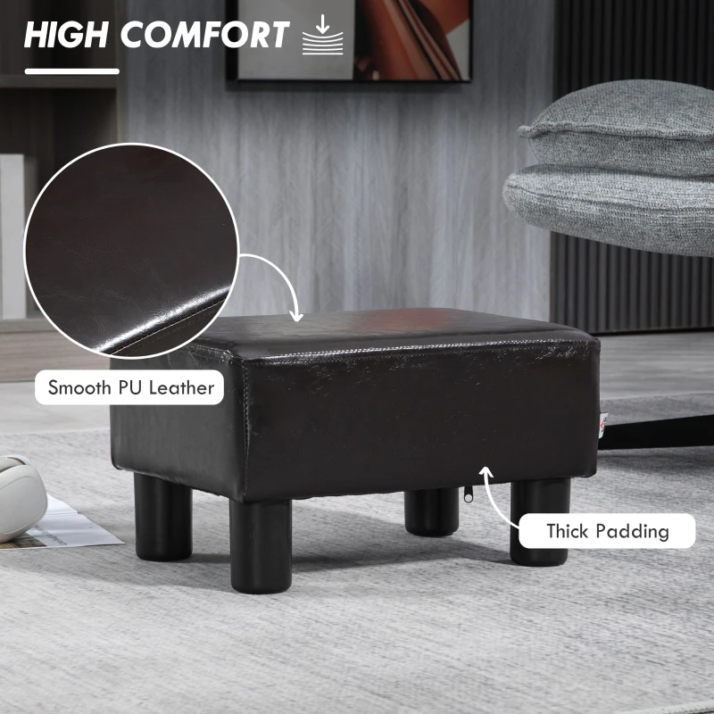 HOMCOM Faux Leather Footstool, Small Foot Rest, Rectangle Sofa Stool for Bedroom Living Room, Brown