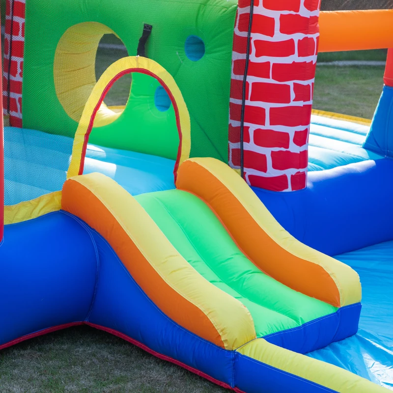 Outsunny 4 in 1 Kids Bouncy Castle Extra Large Double Slides & Trampoline Design Inflatable House Pool Climbing Wall with Blower Carrybag for Kids Age 3-8, 3.8 x 3.7 x 2.3m