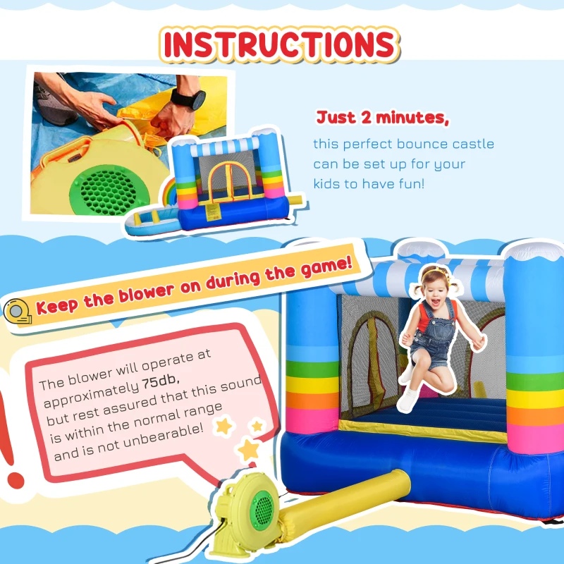Outsunny Kids Bounce Castle Inflatable House with Trampoline Pool Climbing Wall with Inflator Carrybag, 2.8 x 1.7 x 1.55m