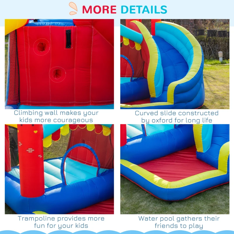 Outsunny Kids Bouncy Castle, with Slide, Pool, Trampoline, Climbing Wall, Blower