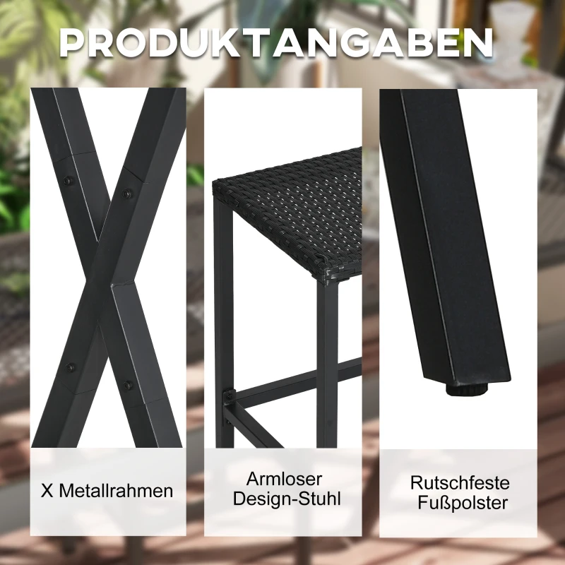 Outsunny Buiten Barmeubelset, Rattanlook, 4 Barkrukken & 1 hoge Bartafel, met Dak, Metalen Frame, Zwart/Khaki