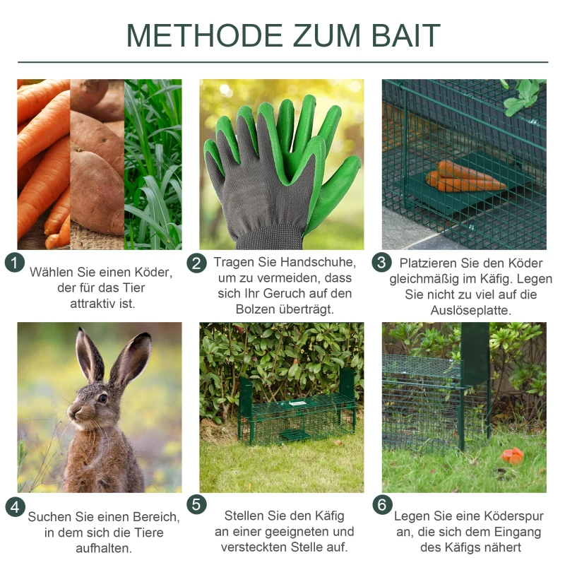 Outsunny Pułapka na żywe zwierzęta, precyzyjny mechanizm łapania, 60 x 18 x 20 cm, Zielony