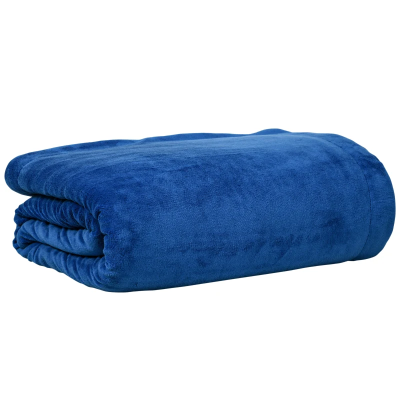 HOMCOM Coperta Double-Face in Flanella 220 GSM e Sherpa 260 GSM per Interno ed Esterno, 203x152x0.5 cm, Blu Scuro