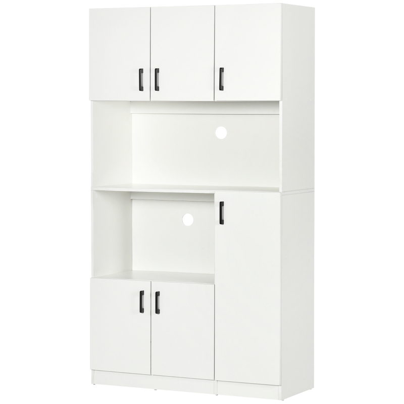 HOMCOM Mobile Dispensa Alto in Truciolato con 6 Armadietti e 2 Ripiani Aperti, 100x40x180 cm, Bianco