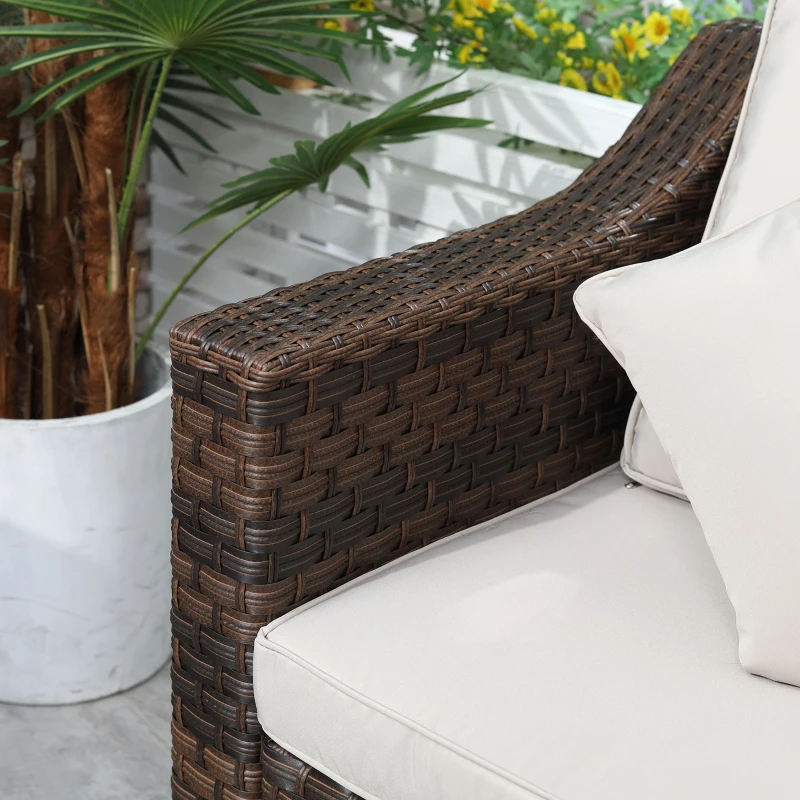 Outsunny Salotto da Esterni in Rattan, Set 6 Pz con Divanetto da Giardino, Poltrone e Tavolino, Marrone