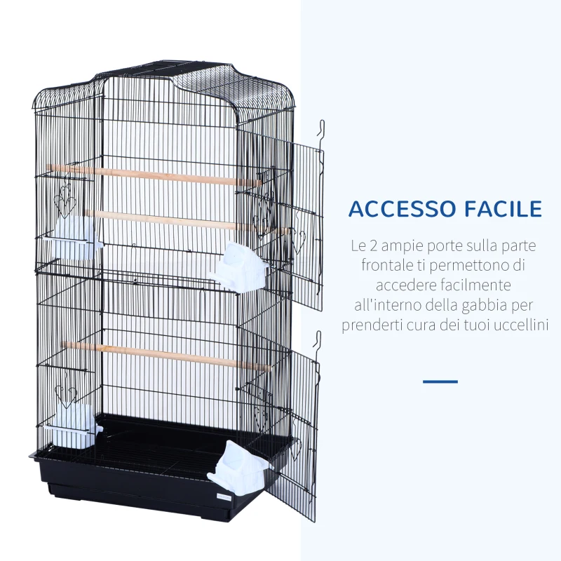 PawHut Voliera Gabbia per Uccelli Realizzata in Filo di Ferro con Vassoio 47.5 x 36 x 91cm Nero