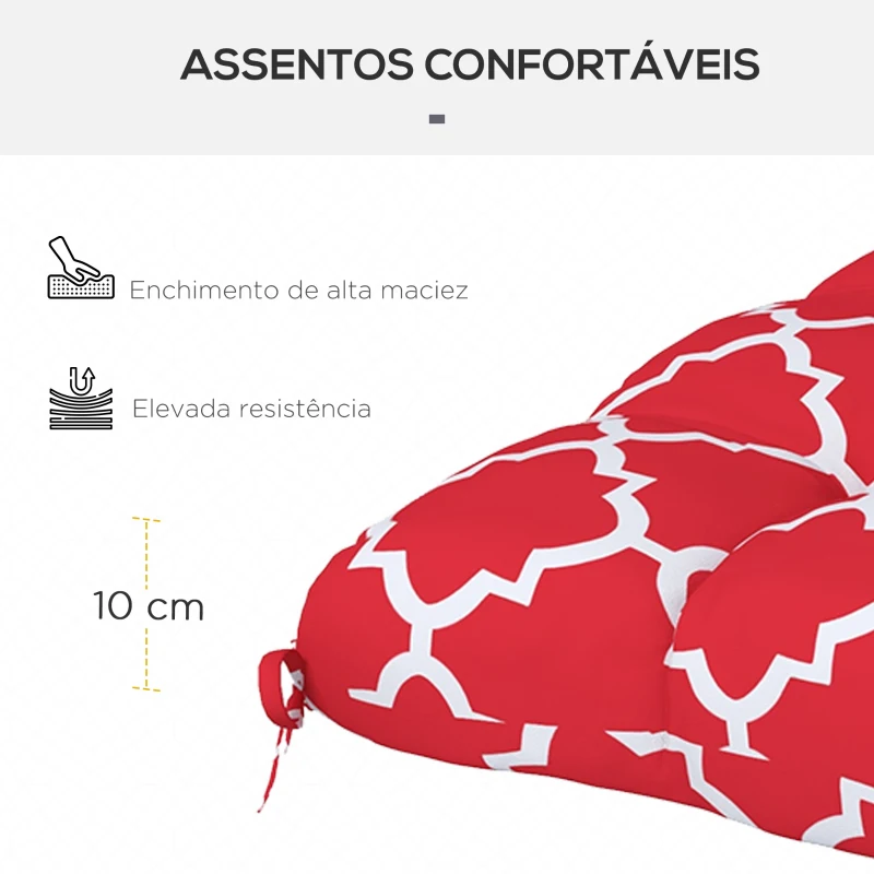 Outsunny Conjunto de 4 Almofadas para Cadeiras de Sala 48x48x7 cm Impermeáveis e Anti-UV com 2 Fitas de Fixação Vermelho