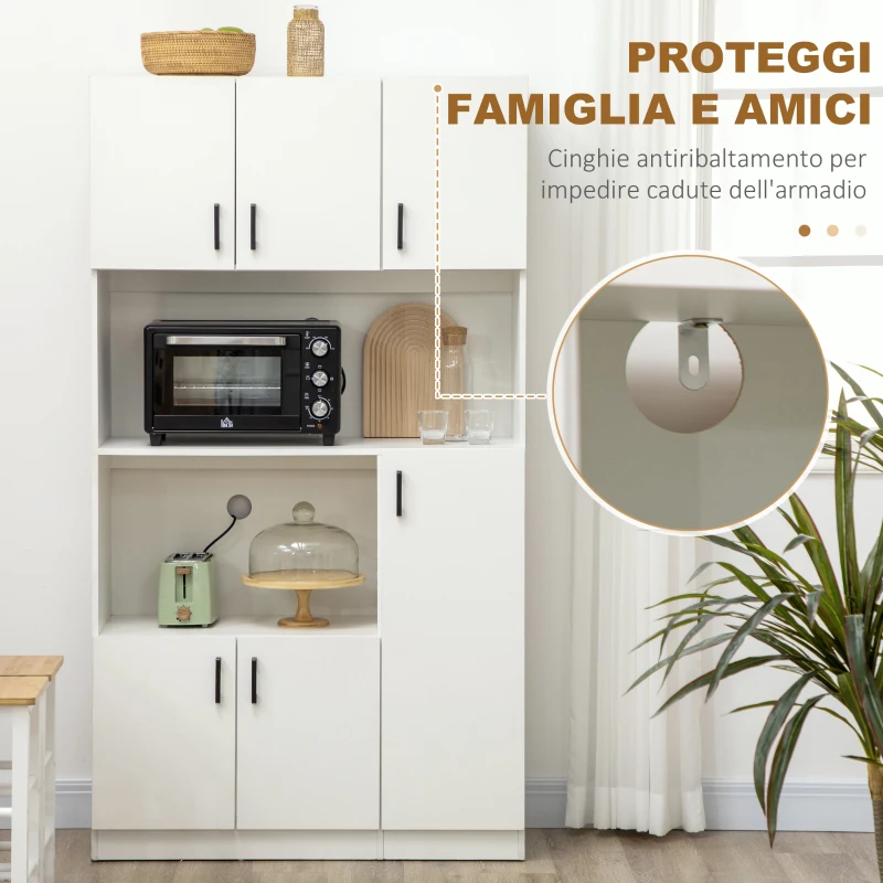 HOMCOM Mobile Dispensa Alto in Truciolato con 6 Armadietti e 2 Ripiani Aperti, 100x40x180 cm, Bianco