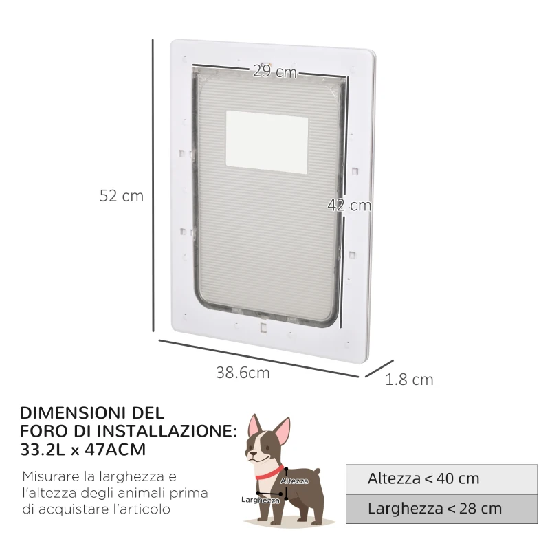 PawHut Gattaiola con Sistema di Blocco per Vetro, Rete e Porte, 38.6x52x1.8cm, Bianco