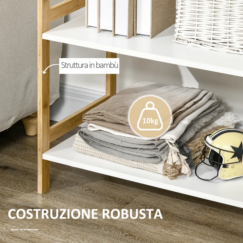 HOMCOM Scaffalatura a 5 Piani in Bamboo e MDF, Mobile Libreria per Soggiorno, Cucina e Camera da Letto, 70x37.5x150 cm