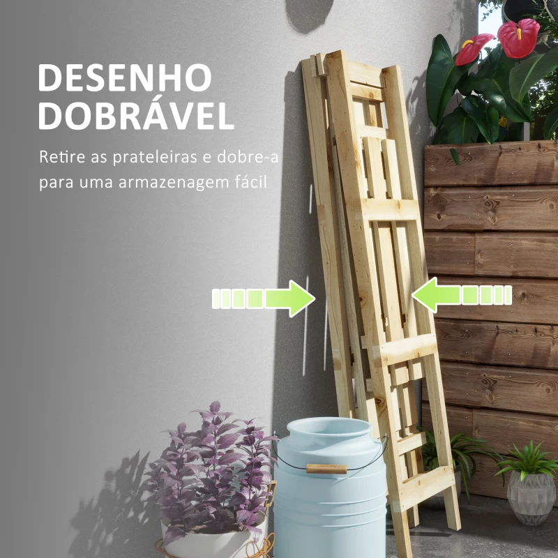 Outsunny Suporte de Madeira para Plantas Dobrável de 3 Níveis com Estrutura em Forma de A para Jardim Pátio 100x36x112 cm Natural